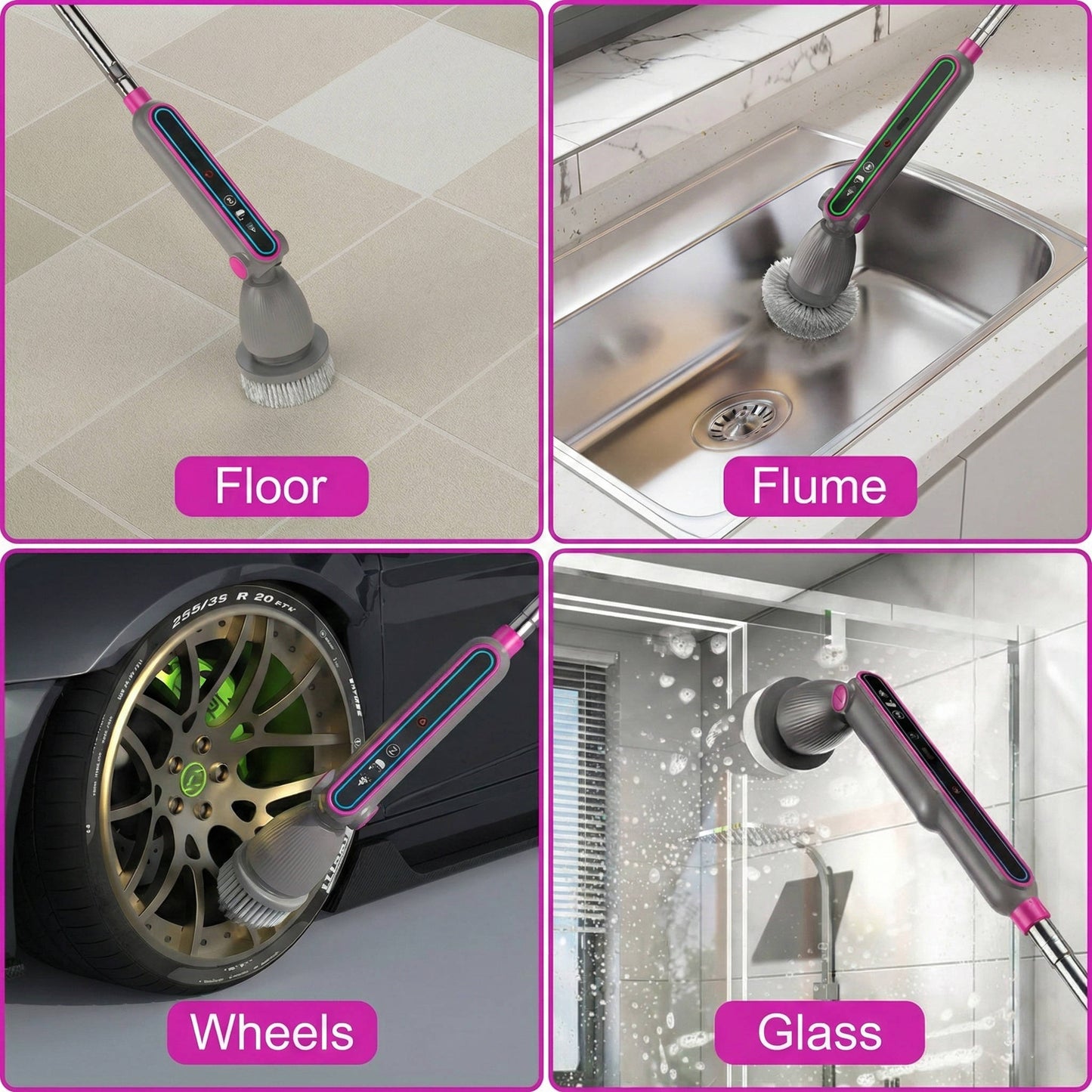 Cordless Spin Scrubber with Telescoping Handle and 7 Brush Heads, 120-Minute Runtime