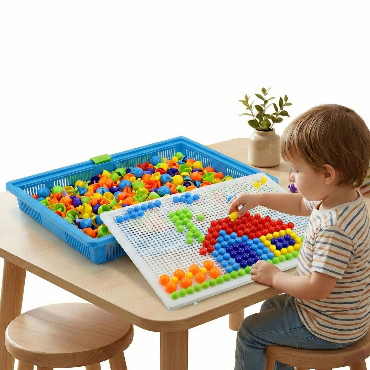 Peg Mosaic Puzzle with 296 Pegs and Handled Storage Basket, Fine Motor STEM Toy Ages 3+