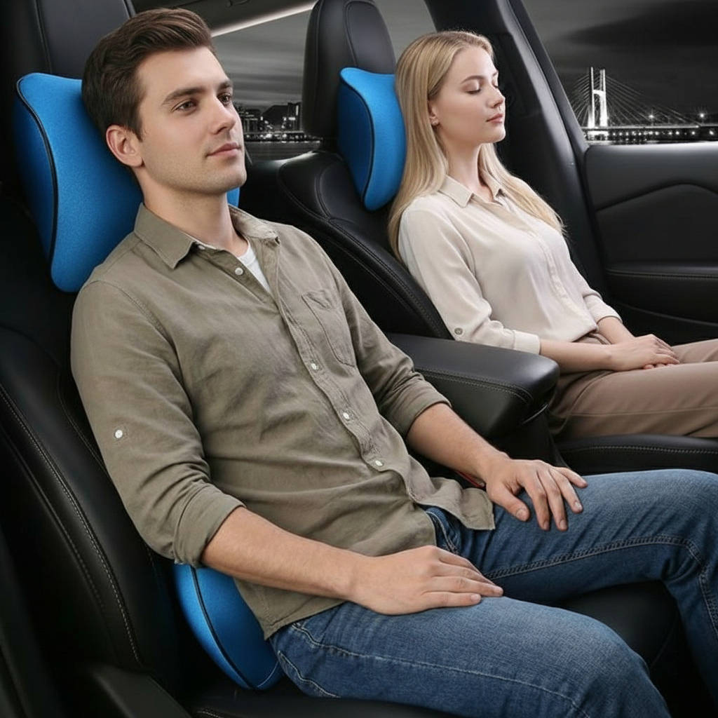Lumbar Support Pillow with Neck Pad and Breathable Memory Foam for Car Seats
