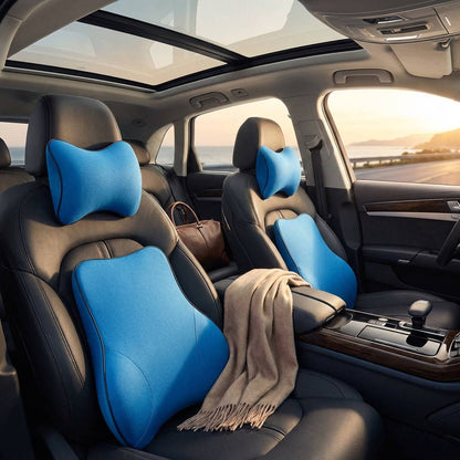 Lumbar Support Pillow with Neck Pad and Breathable Memory Foam for Car Seats