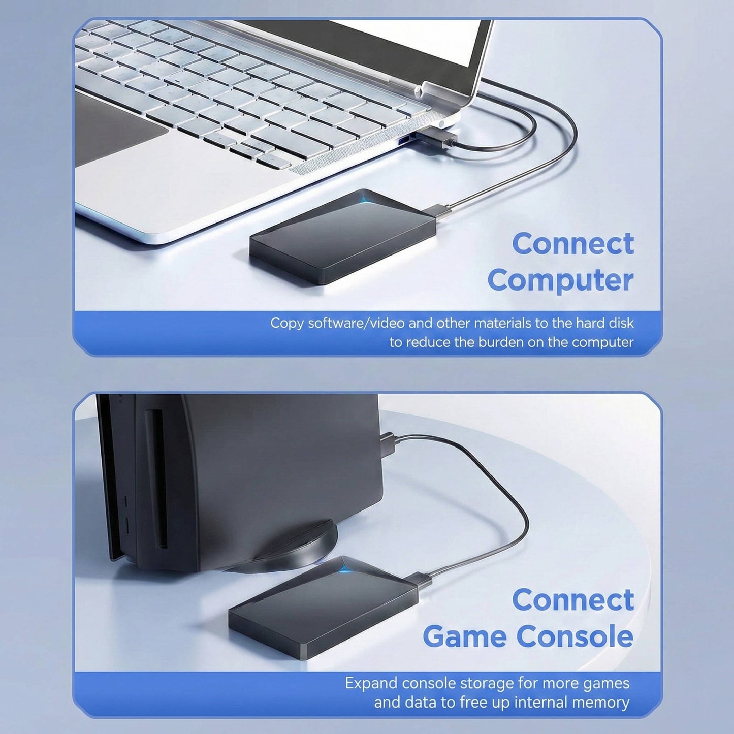 External Hard Drive 1TB/4TB 2.5 Inch USB 3.0 Portable with LED and Auto Hibernate, ABS Case
