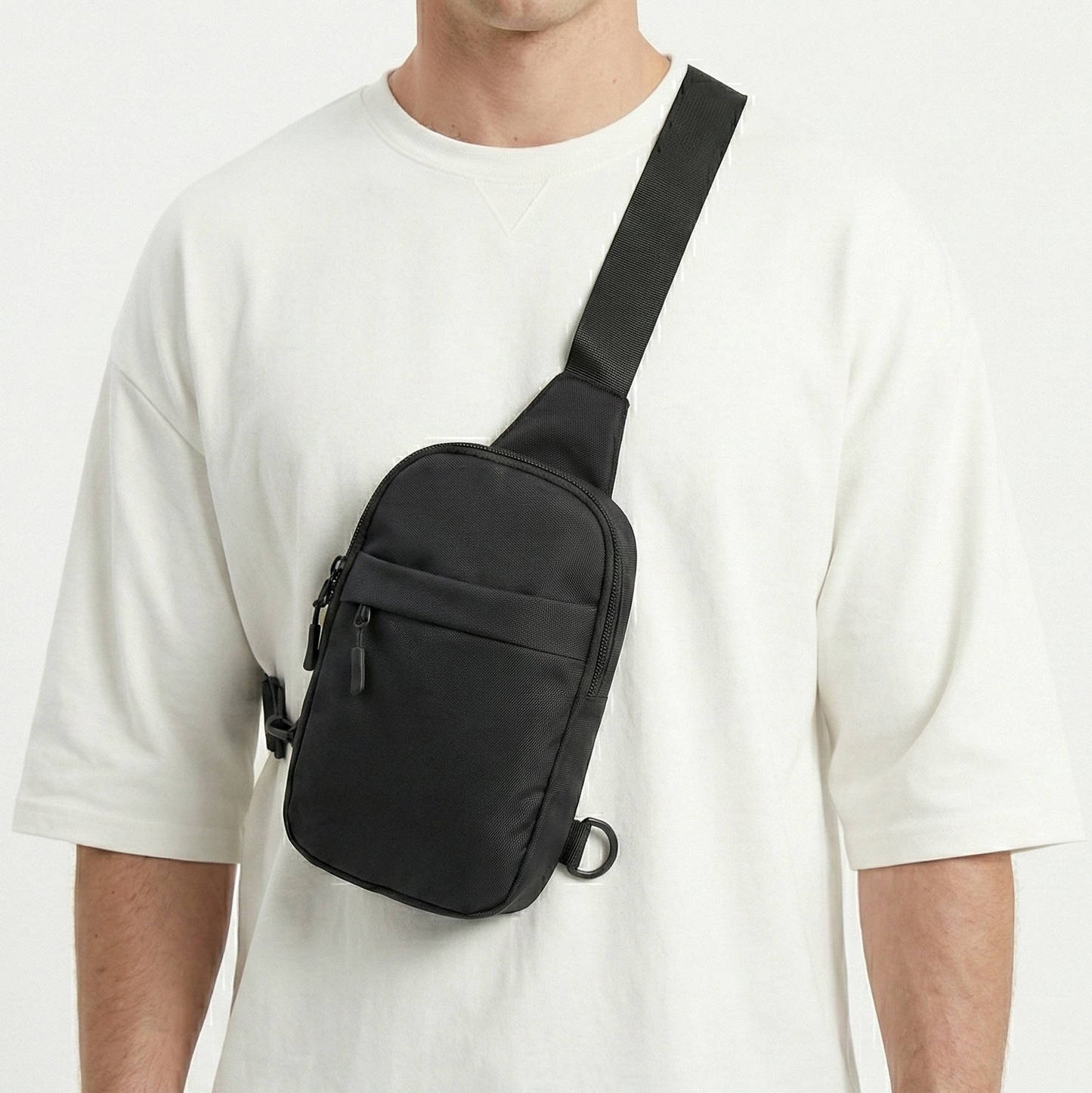 Crossbody Sling Bag with Water-Resistant Nylon and Dual Zippers, Adjustable Strap