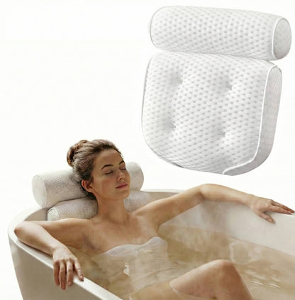 Bathtub Pillow with Six Suction Cups and Ergonomic Contour, Quick-Dry 3D Mesh