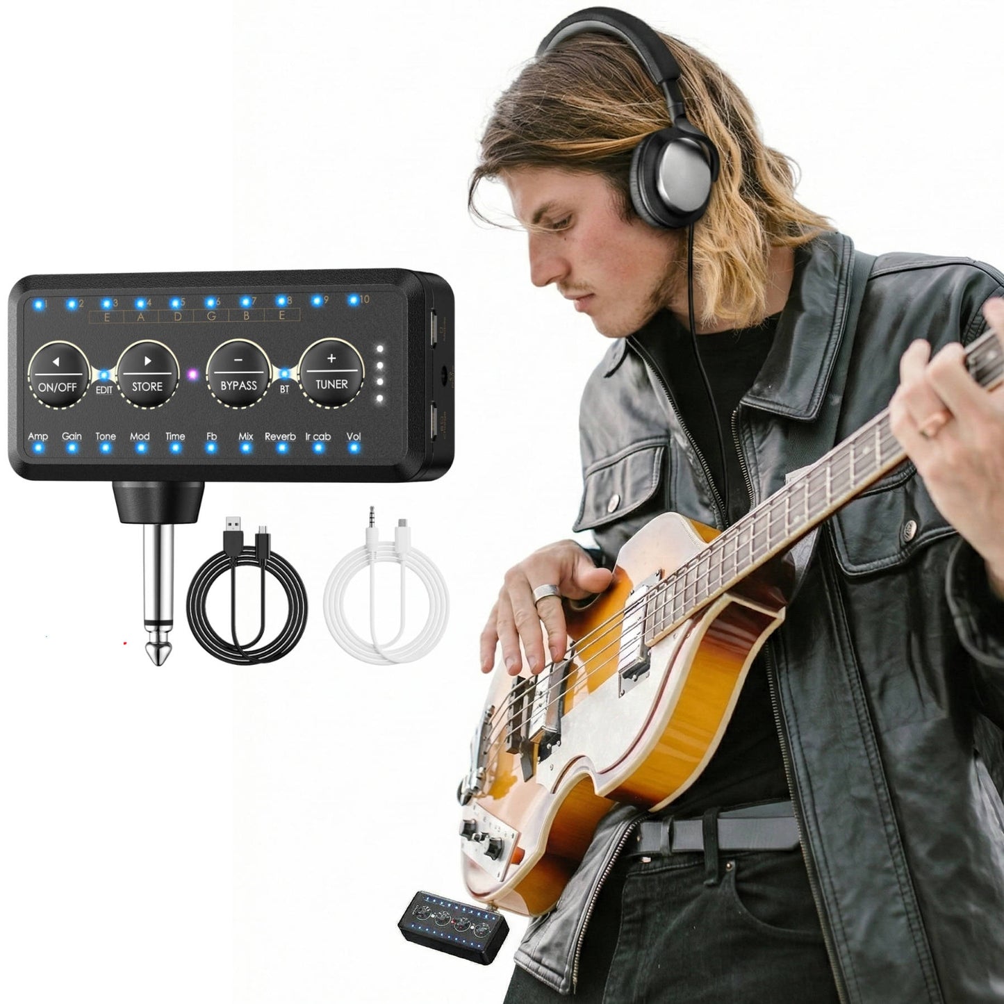 Guitar Headphone Amp with 10 Preamp Voices and 10 Cabinet Simulations, USB Recording