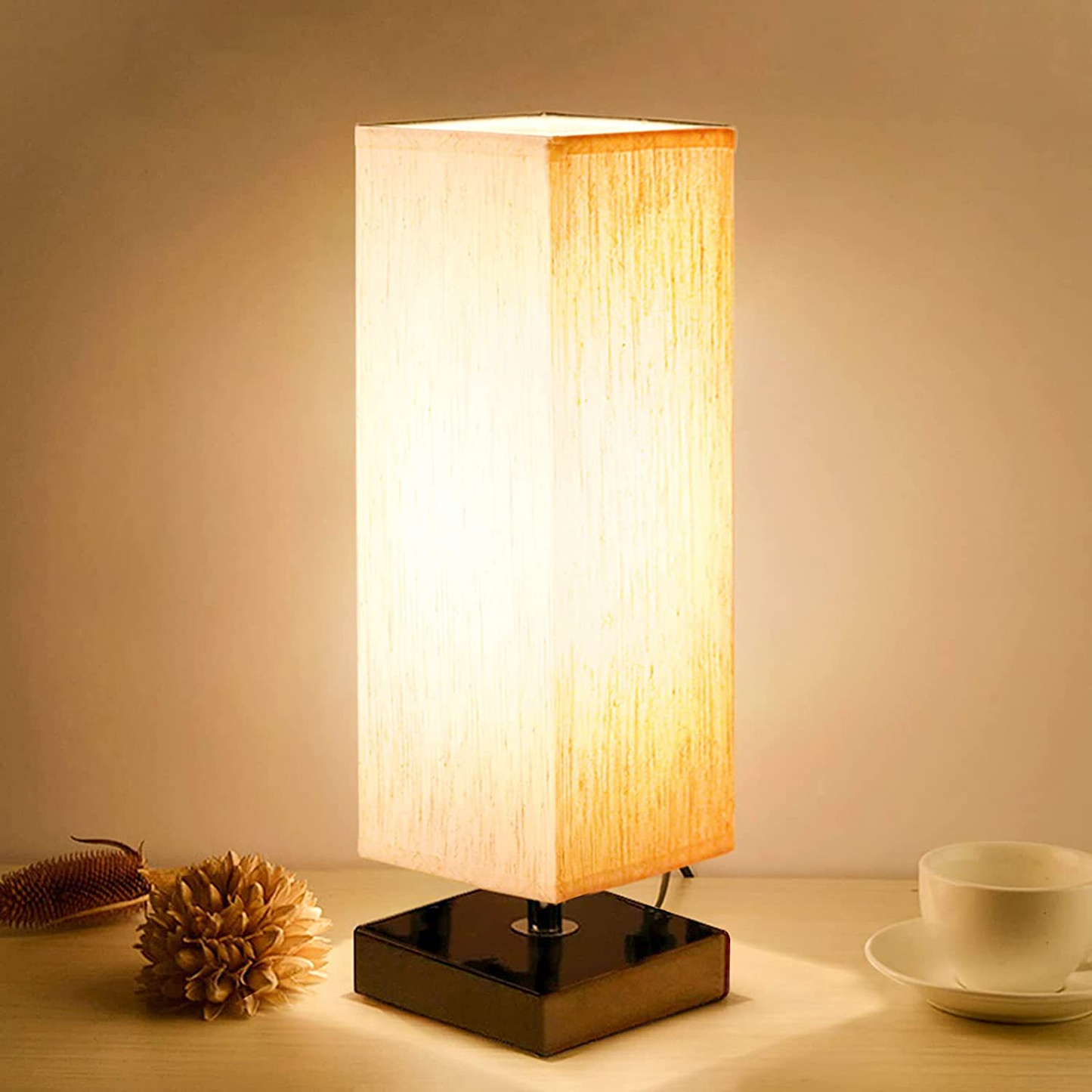 Modern Square Fabric Table Lamp - Warm Glow Bedside Night Light