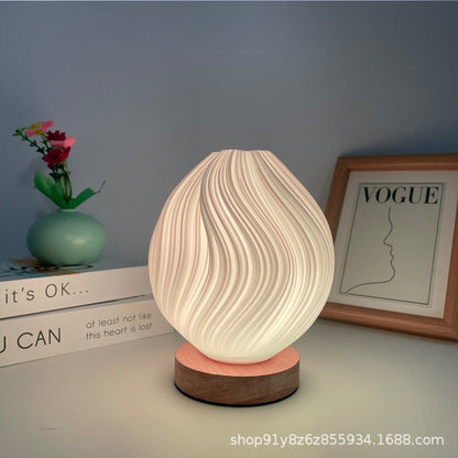 Nordic Table Lamp with Wooden Base - LED Ambient Bedside Light
