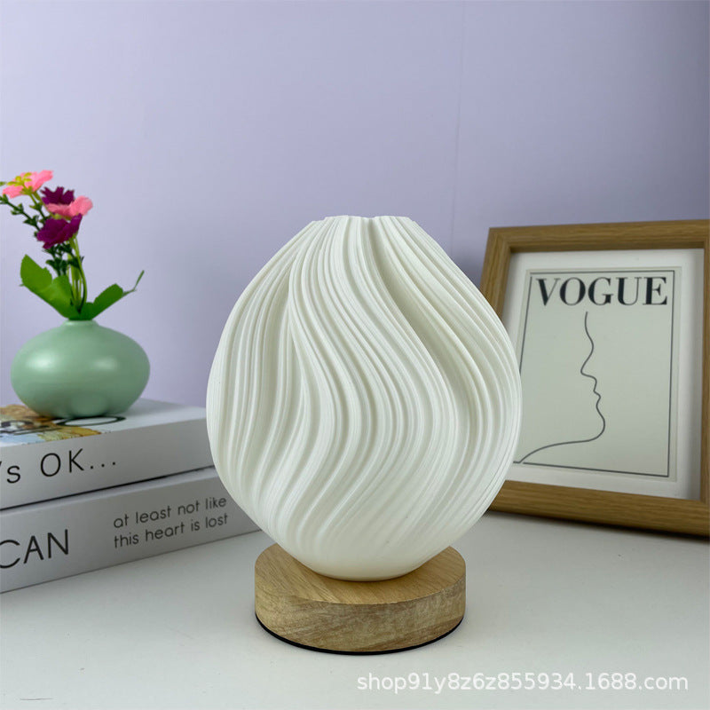 Nordic Table Lamp with Wooden Base - LED Ambient Bedside Light