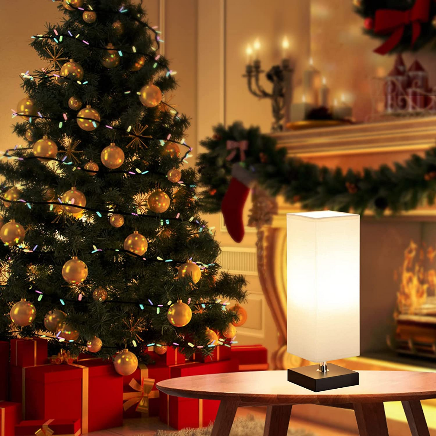 Modern Square Fabric Table Lamp - Warm Glow Bedside Night Light