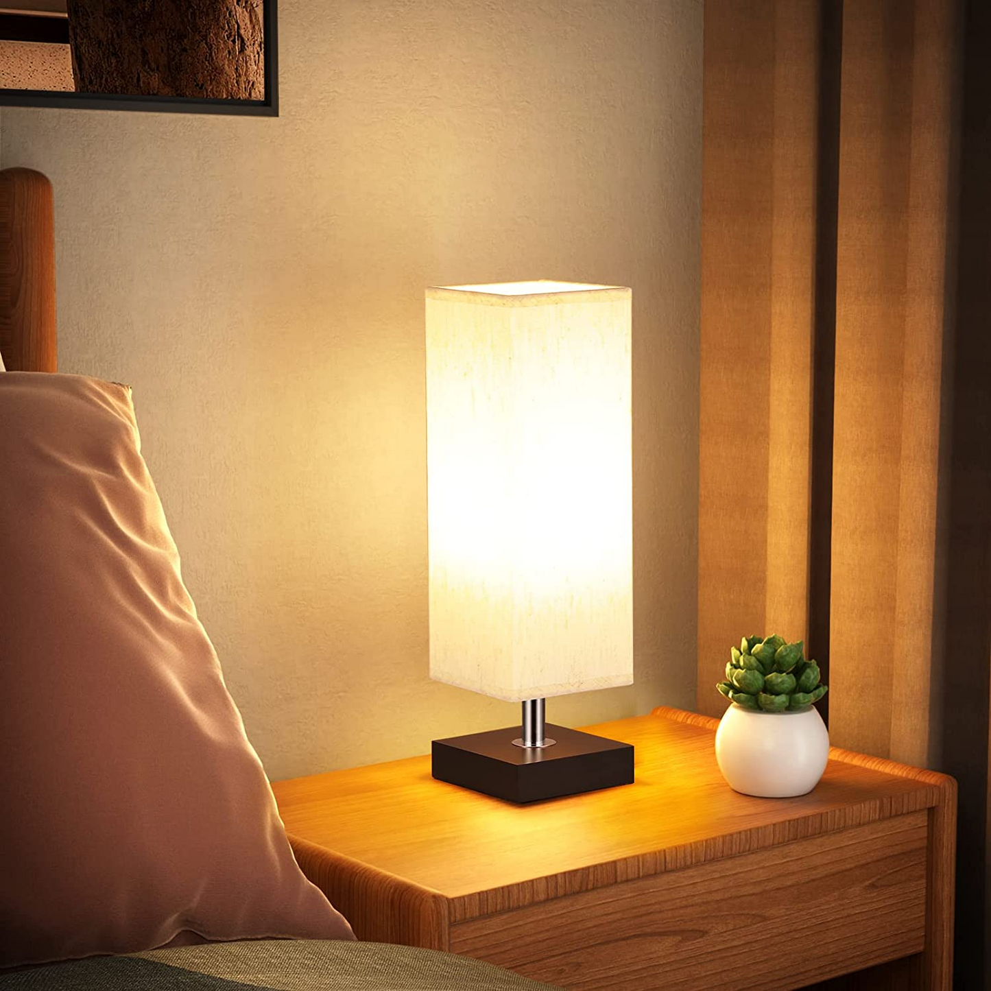 Modern Square Fabric Table Lamp - Warm Glow Bedside Night Light