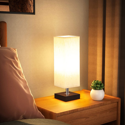 Modern Square Fabric Table Lamp - Warm Glow Bedside Night Light