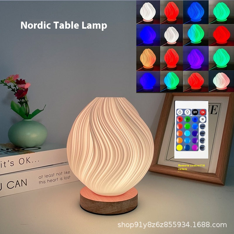 Nordic Table Lamp with Wooden Base - LED Ambient Bedside Light