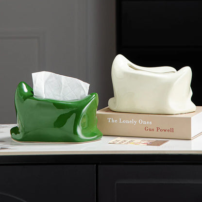 Ceramic Pillow Tissue Box Cover | Soft-Look Sculptural Decor