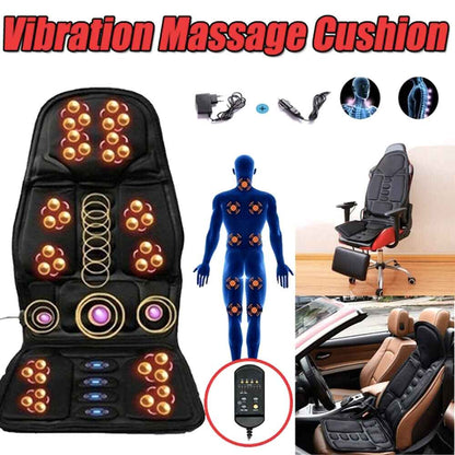 Massage Chair Pad 8 Modes Heated Neck/Back Cushion For Car & Home