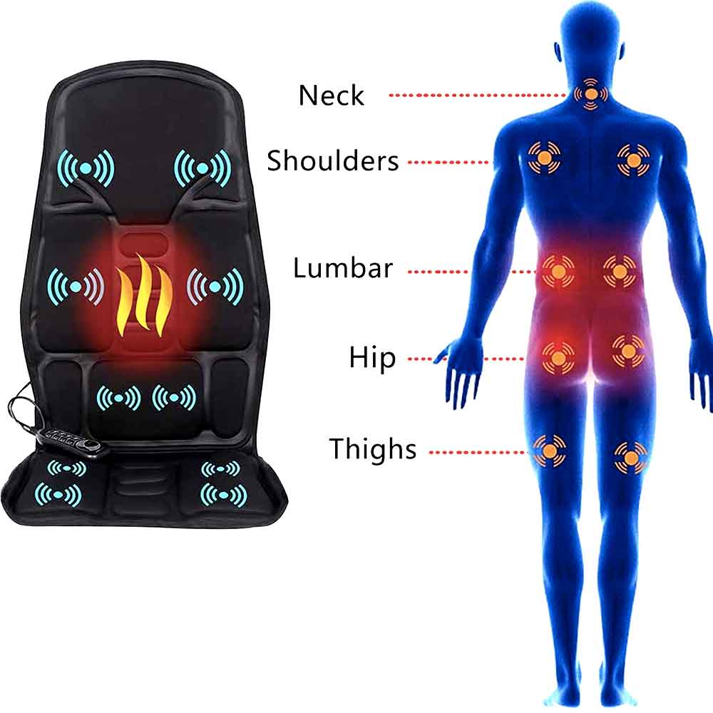 Massage Chair Pad 8 Modes Heated Neck/Back Cushion For Car & Home