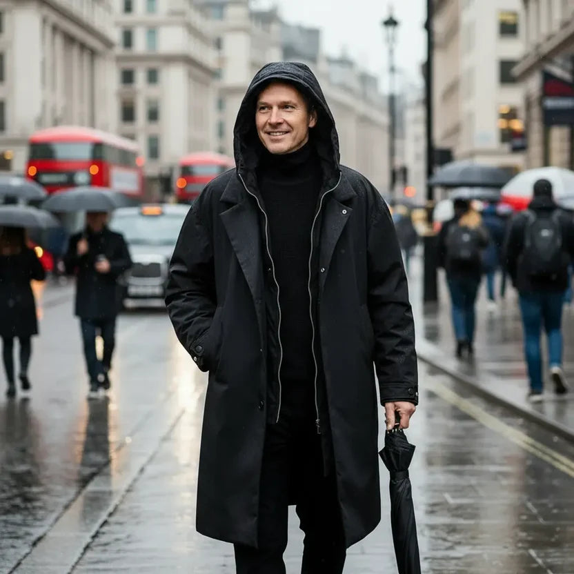 Men's Long Waterproof Quilted Coat With Hood