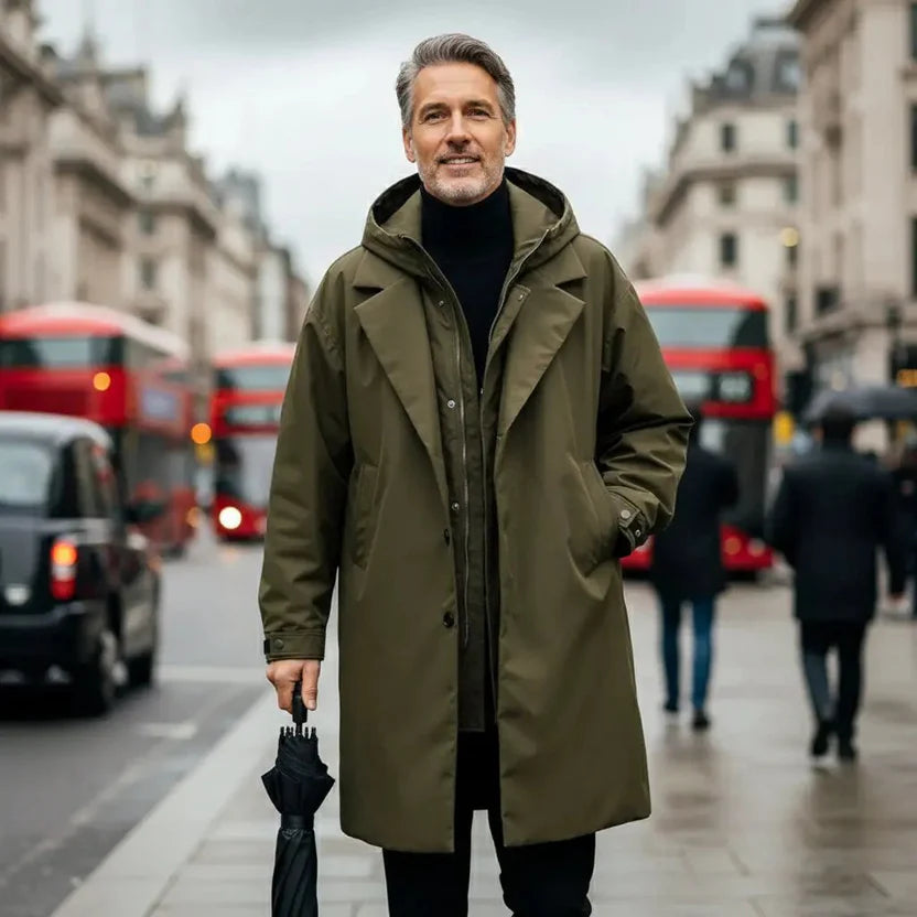 Men's Long Waterproof Quilted Coat With Hood