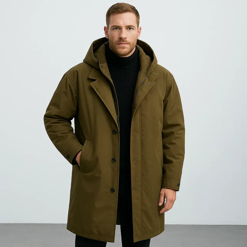 Men's Long Waterproof Quilted Coat With Hood