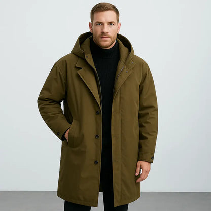 Men's Long Waterproof Quilted Coat With Hood