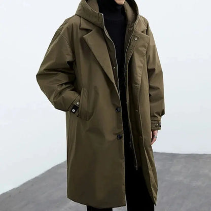 Men's Long Waterproof Quilted Coat With Hood