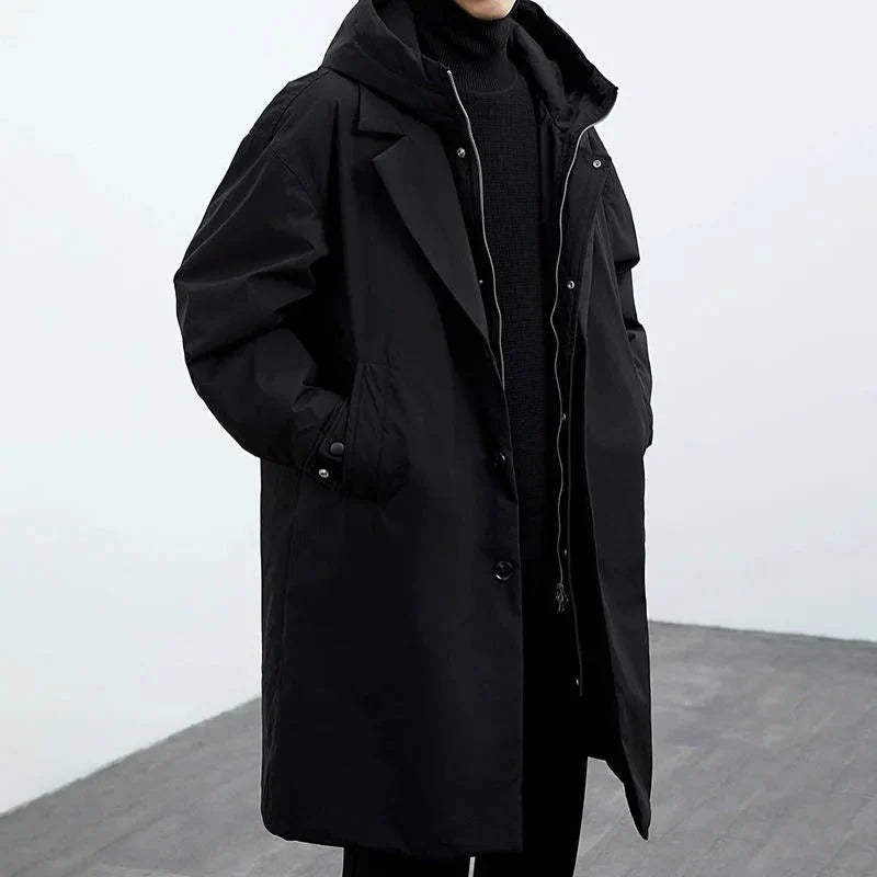 Men's Long Waterproof Quilted Coat With Hood