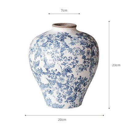Hand-Painted Flower Ceramic Vase | Rustic Chinoiserie Floral Decor