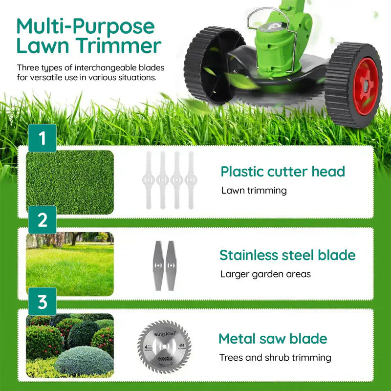 Cordless Grass Trimmer Battery Powered Electric Rechargeable With Adjustable Shaft