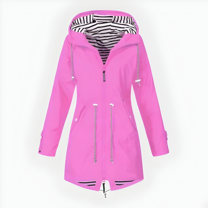 Women's Long Rain Jacket Waterproof Windproof Hooded Lightweight