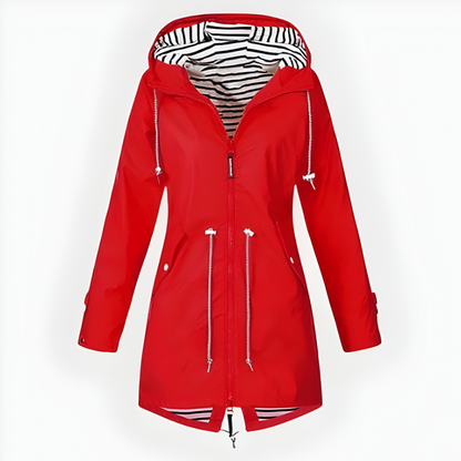 Women's Long Rain Jacket Waterproof Windproof Hooded Lightweight