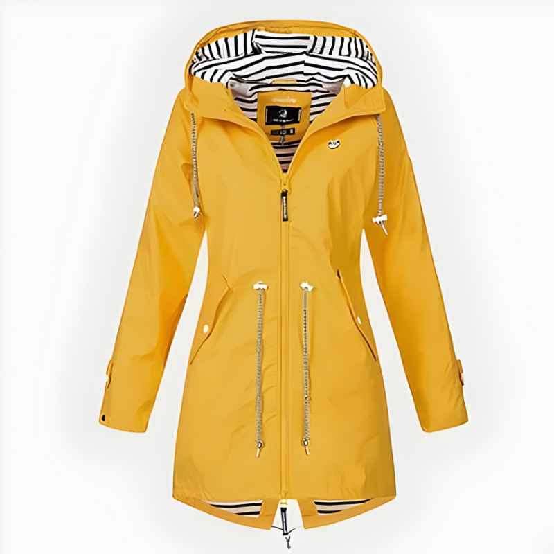 Women's Long Rain Jacket Waterproof Windproof Hooded Lightweight