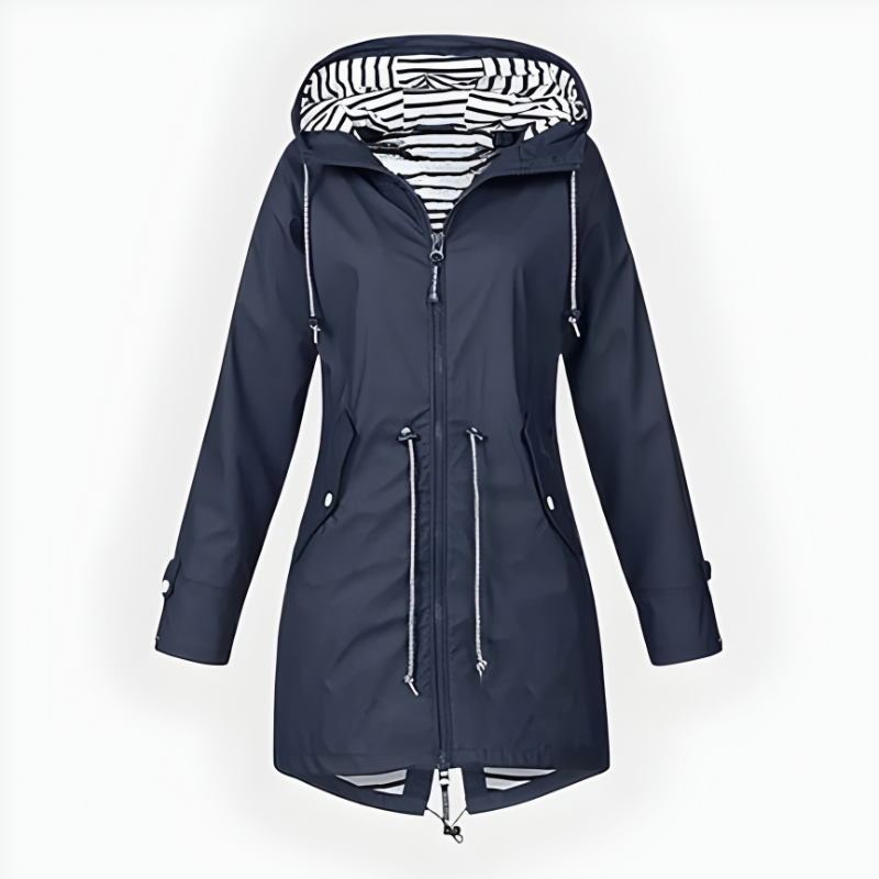 Women's Long Rain Jacket Waterproof Windproof Hooded Lightweight
