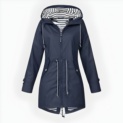 Women's Long Rain Jacket Waterproof Windproof Hooded Lightweight