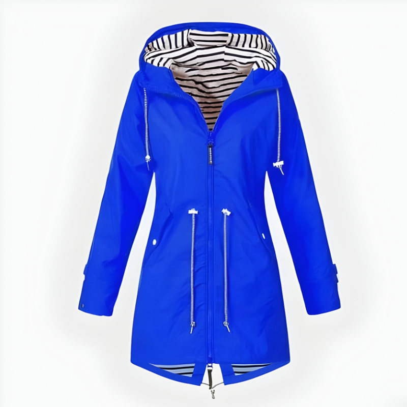 Women's Long Rain Jacket Waterproof Windproof Hooded Lightweight