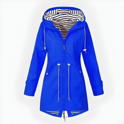 Women's Long Rain Jacket Waterproof Windproof Hooded Lightweight