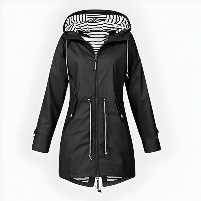 Women's Long Rain Jacket Waterproof Windproof Hooded Lightweight