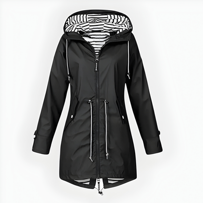 Women's Long Rain Jacket Waterproof Windproof Hooded Lightweight