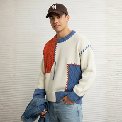 Men's Oversized Patchwork Knit Sweater