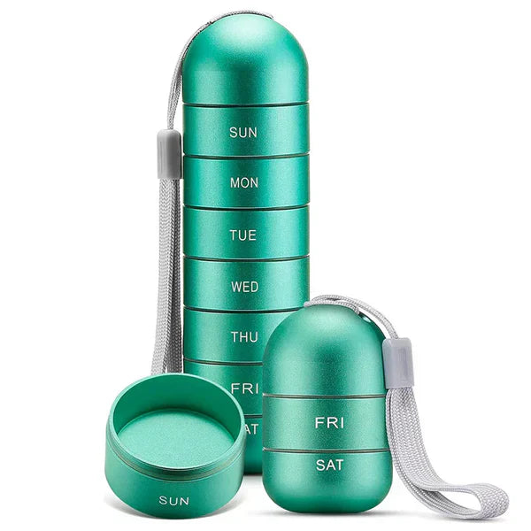 Pill Organizer 7-Day Aluminum Travel Portable Pill Box Container