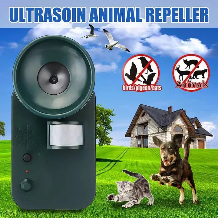 Outdoor Ultrasonic Animal Repeller 5000 Sq Ft Cordless 9V DC Safely Repels