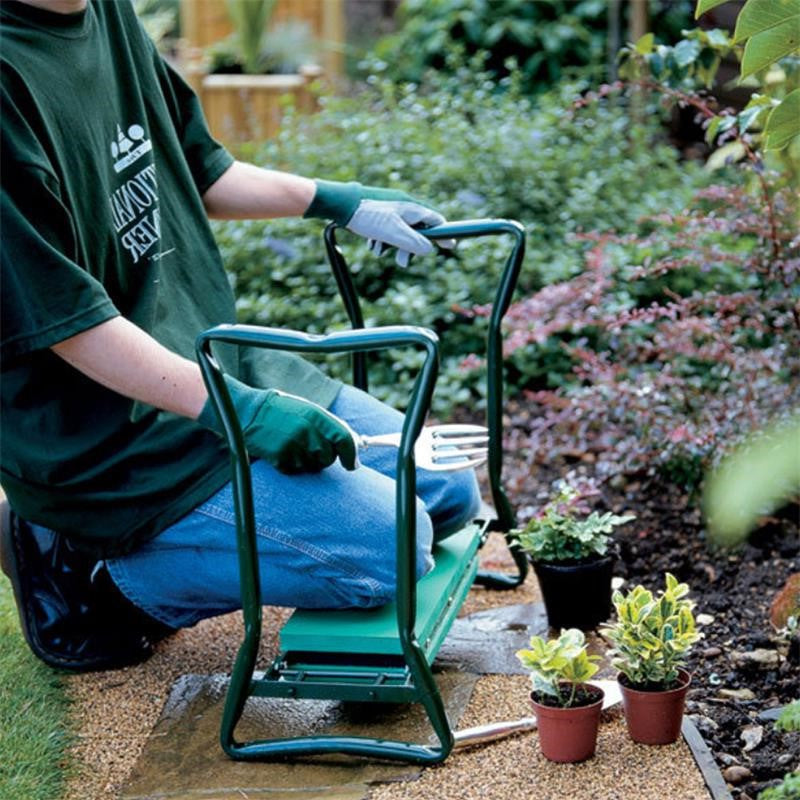Garden Kneeler And Seat With Ergonomic Foam, Foldable, Tool Pouches, Green