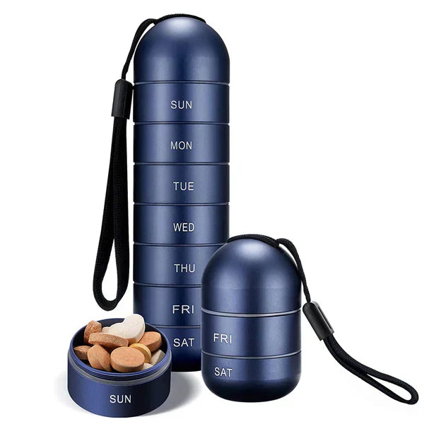 Pill Organizer 7-Day Aluminum Travel Portable Pill Box Container