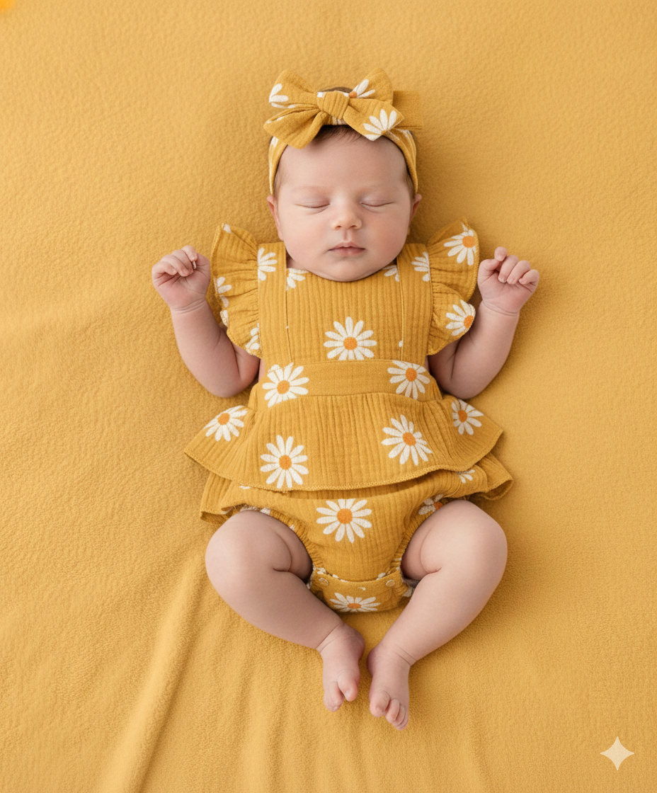 Baby Romper with Ruffles and Headband for Girls