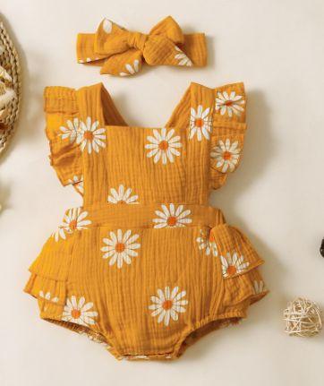Baby Romper with Ruffles and Headband for Girls