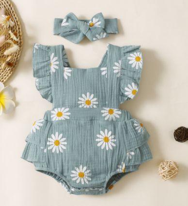 Baby Romper with Ruffles and Headband for Girls