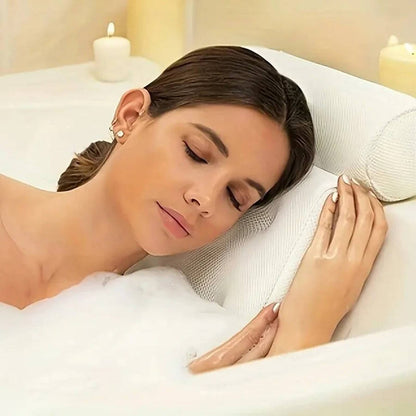 Bathtub Pillow with Six Suction Cups and Ergonomic Contour, Quick-Dry 3D Mesh