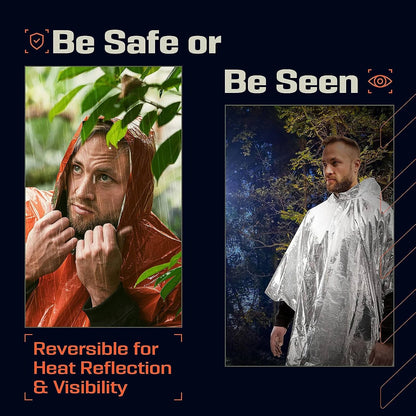 Rain Poncho with Reflective Interior and Reversible High-Visibility Side, Two-Pack