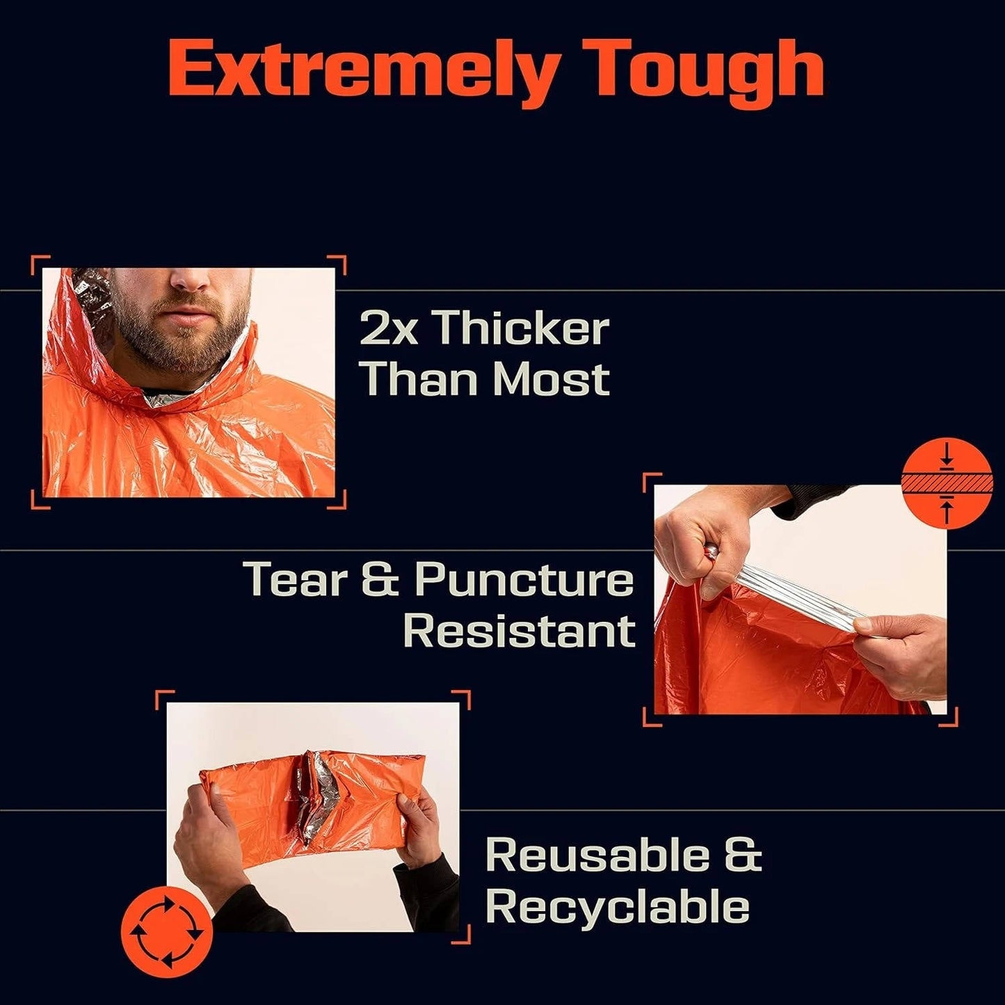 Rain Poncho with Reflective Interior and Reversible High-Visibility Side, Two-Pack