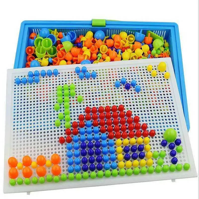 Peg Mosaic Puzzle with 296 Pegs and Handled Storage Basket, Fine Motor STEM Toy Ages 3+