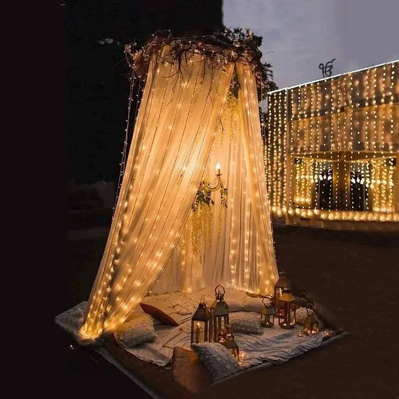 Solar Curtain Lights with Waterproof Panel and Multicolor LEDs for Patio