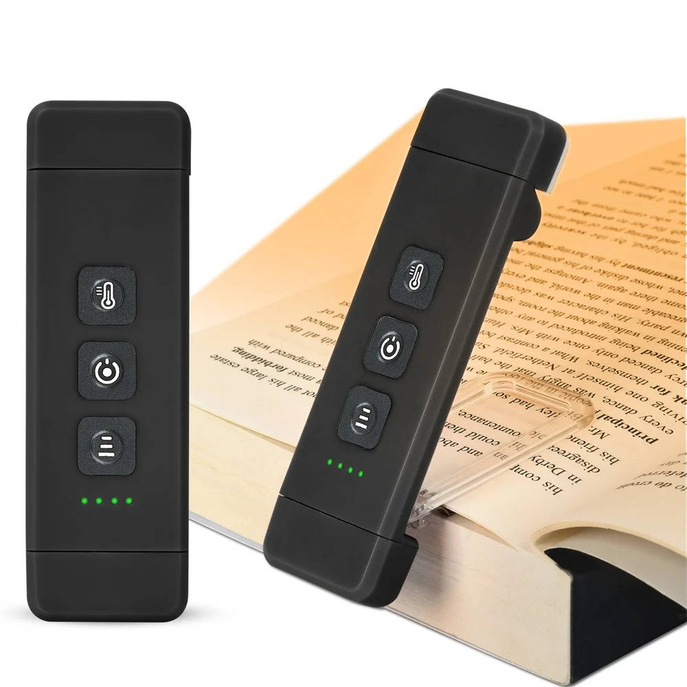 Book Light with USB Rechargeable and Clip-On Clamp, 3 Color Modes, 5 Brightness Levels