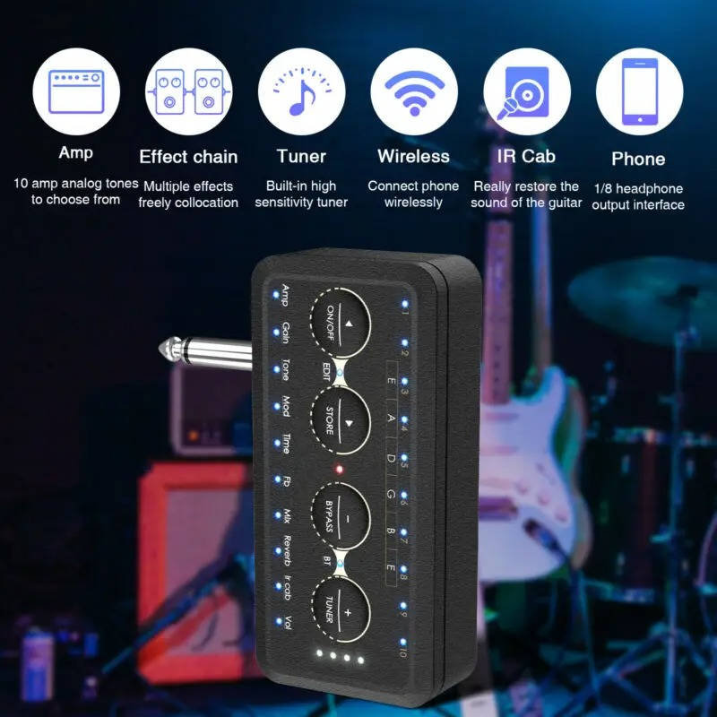Guitar Headphone Amp with 10 Preamp Voices and 10 Cabinet Simulations, USB Recording